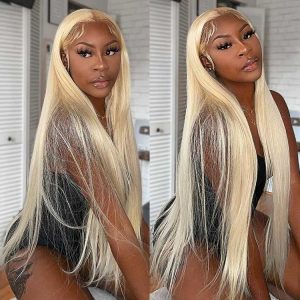 #613 Blonde Silky Straight Human Hair 4x4 5x5 Lace Closure Wig